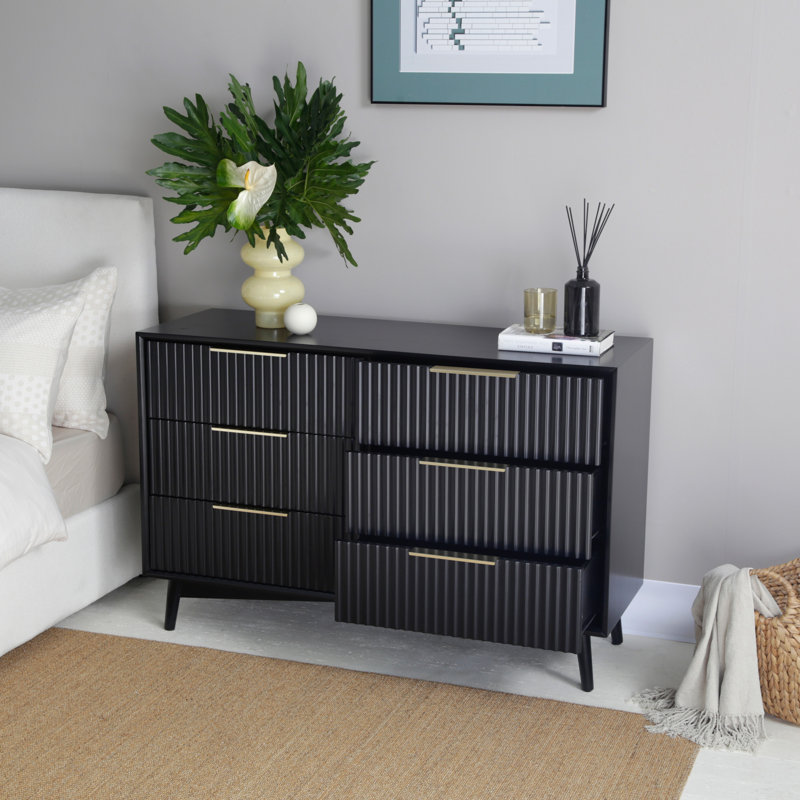 120 cm W Chest of 6 Drawers, Black