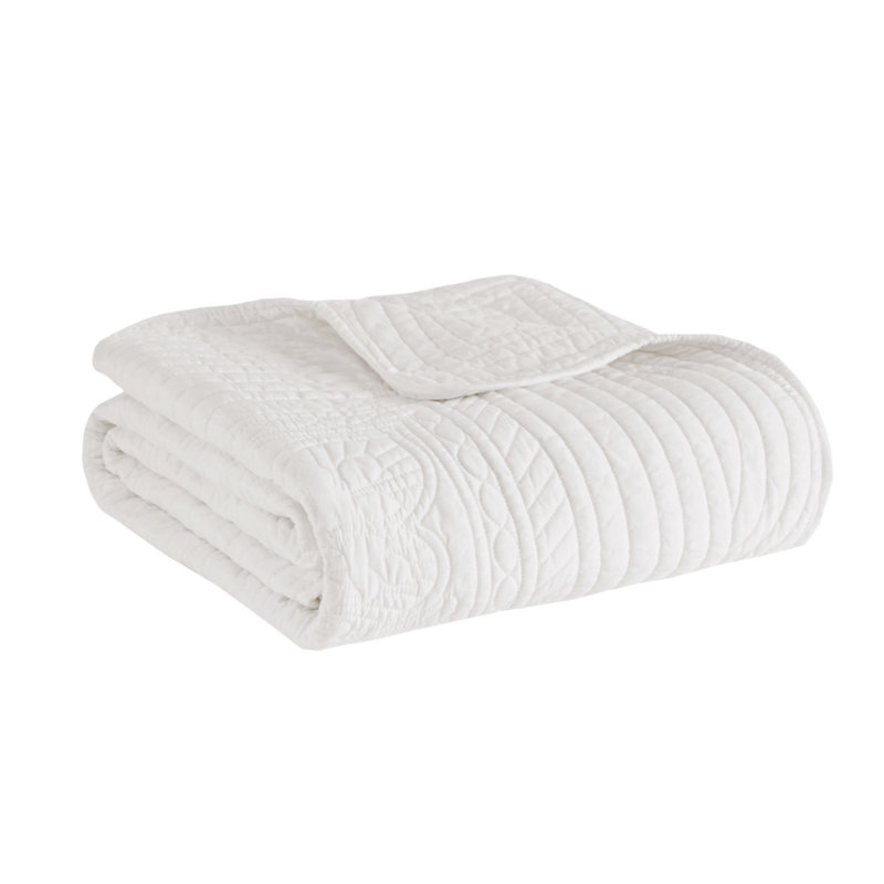 Jeté matelassé surdimensionné avec bords festonnés blanc 60 po x 72 po, L 71,99 po x l 59,99 po, Blanc