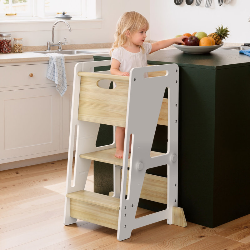 Tour d'apprentissage en bois pour tout-petits, marchepied de cuisine pour enfants avec repose-pieds réglable