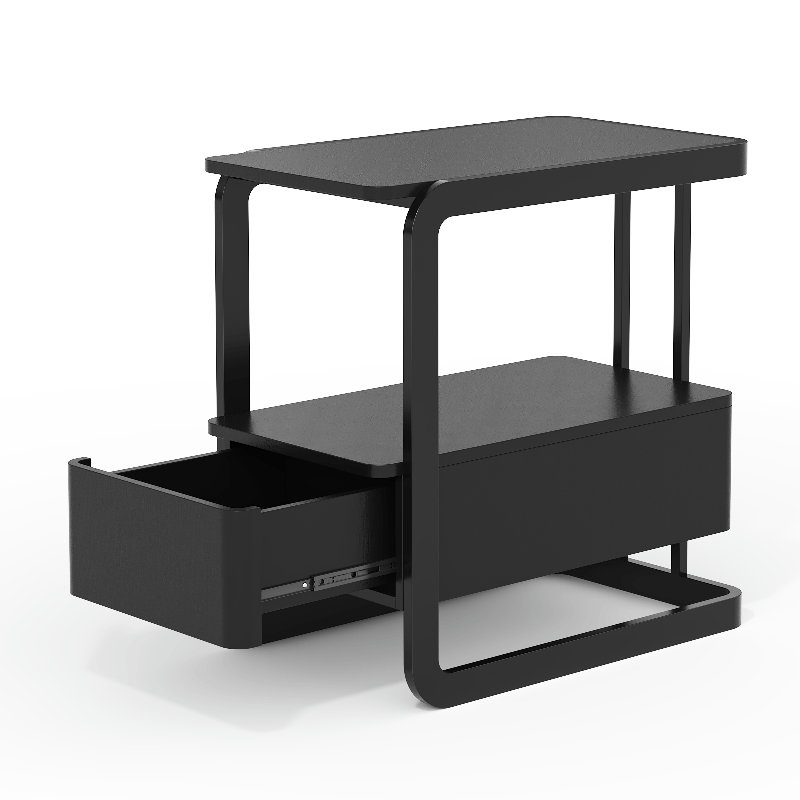Table d'appoint étroite, table de bout avec tiroir et tablettes, table de chevet étroite avec tablettes pour le salon, noir