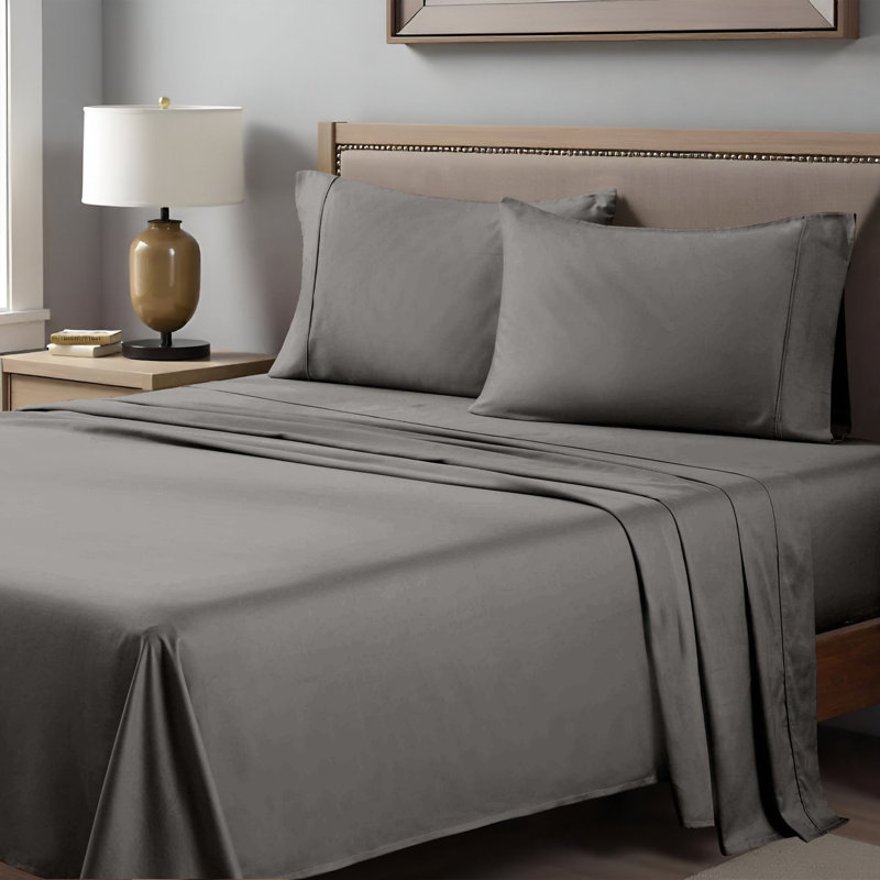 Ensemble de draps en satin de coton égyptien peigné de qualité supérieure à densité de tissage de 400 fils Superior, Gris