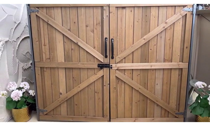 Fir Wood and Metal Frame Outdoor Storage Shed with Double Doors