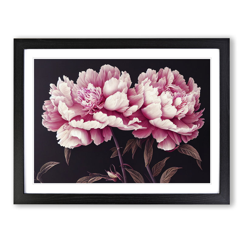 Enchanting Peony Flowers - Single Picture Frame Print, 34cm H x 46cm W x 2cm D, Black Framed