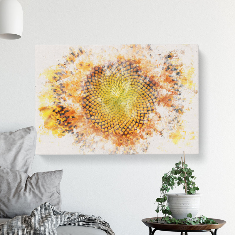 The Eye of a Yellow Sunflower - Wrapped Canvas Graphic Art Print, 40cm H x 60cm W x 3cm D