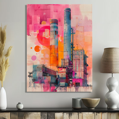 «Pink Orange Electric Dreams Power Plant I - Power Plants», reproduction d'art murale