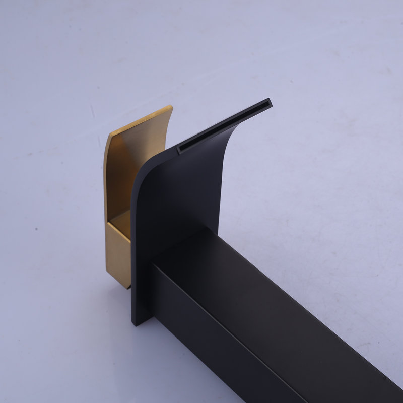 Robinet pour salle de bain à un trou avec drain Waterfall, Noir mat / Or