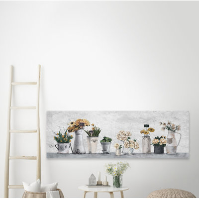 White Potted Flowers 1 Piece Wrapped Canvas Painting