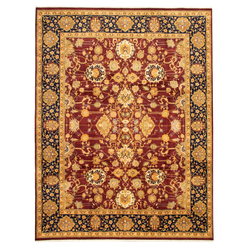 Tapis persan rouge / bleu marine / brun en laine noué à la main 18 de 20 Pako, Rectangle 9 pi 2 po x 12 pi