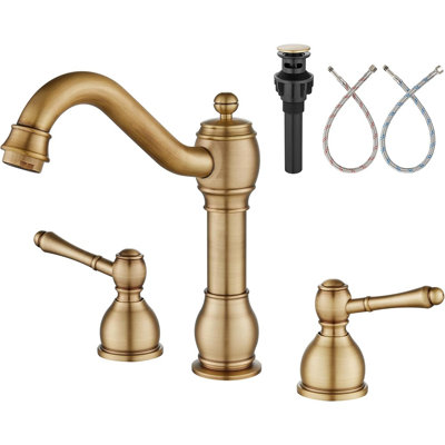 Brass 8 Inch Widespread Bathroom Sink Faucet Double Lever Handle 3 Hole Deck Mount Vanity Basin Mixer Tap With Pop Up Drain Assembly