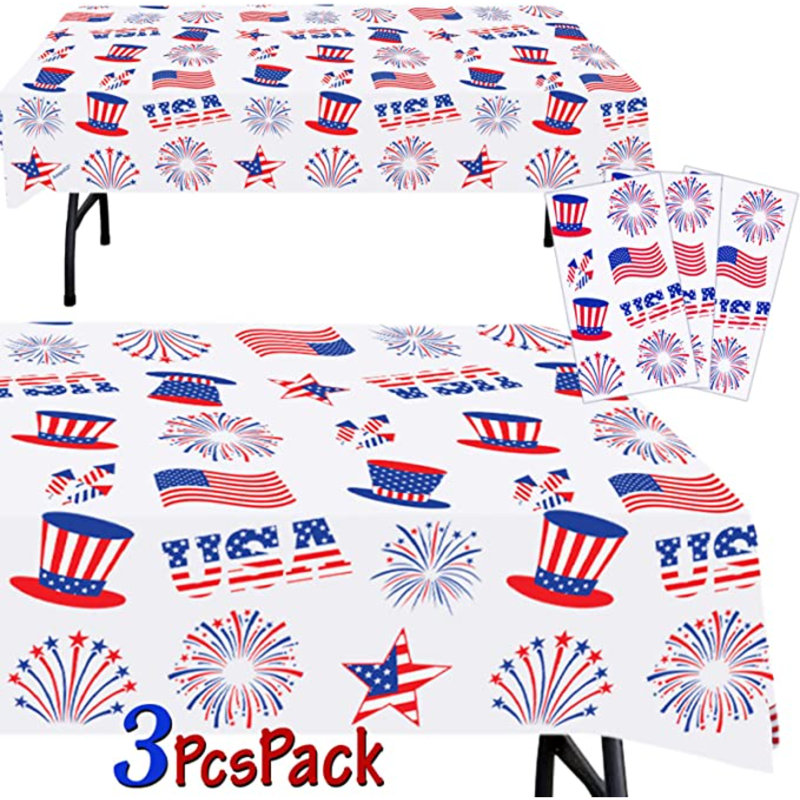 Nappe en plastique 4 juillet | Ensemble de 3 pièces (54 po de largeur x 102 po de longueur) | Couverture de table rectangulaire Jour de l'Independance, Décoration de table de fête patriotique | Nappe American Celebration