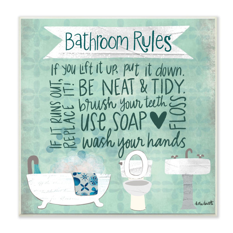 «Bathroom Rules Collage», reproduction d'impression sur toile, H 12 po x l 12 po x P 0,5 po, Plaque murale