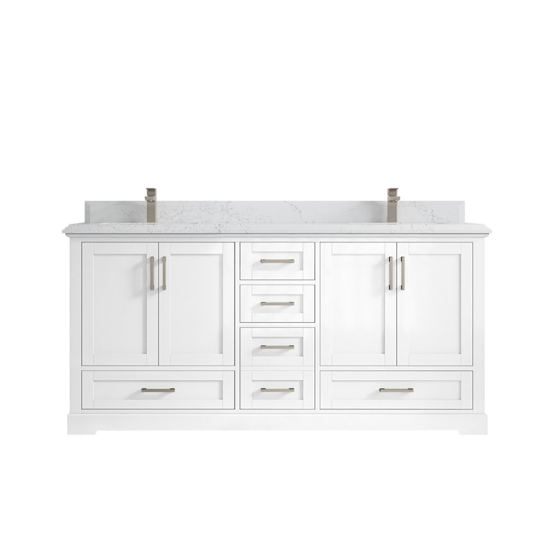 Esin 72'' Double Bathroom Vanity with Quartz Top, Empira White