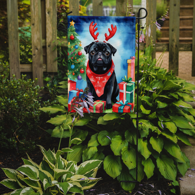 Drapeau de Noël renne de jardin, Pug noir