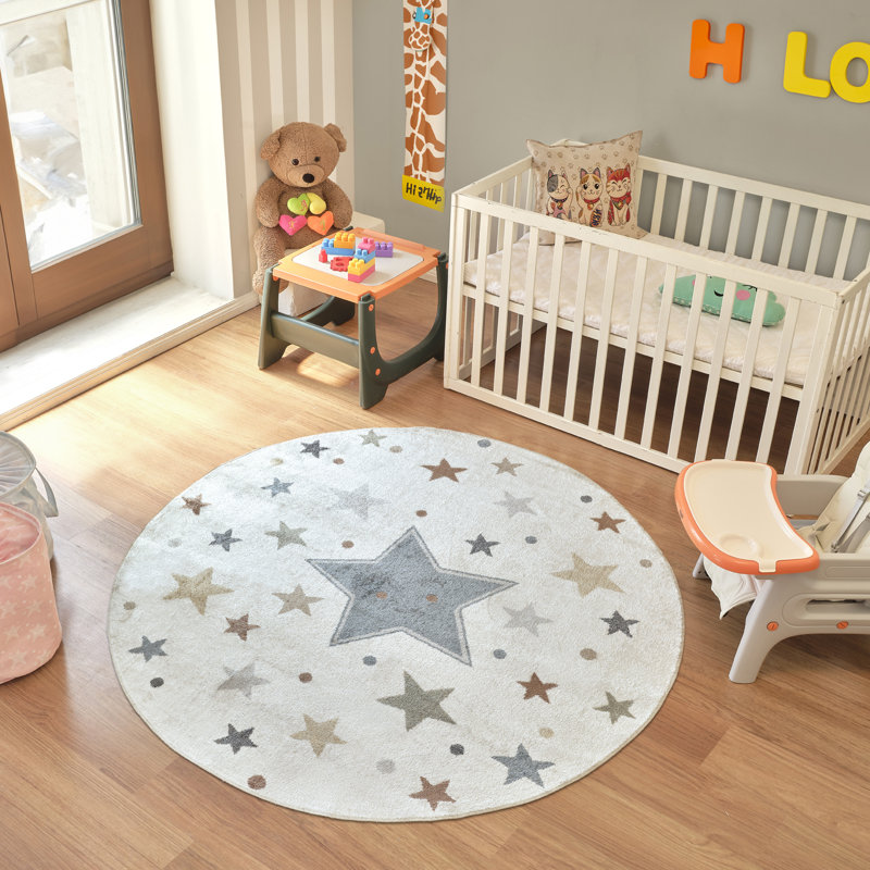 Reagyn Kids Machine Washable Multicolour Blue Bedroom Area Rug, Round 160cm