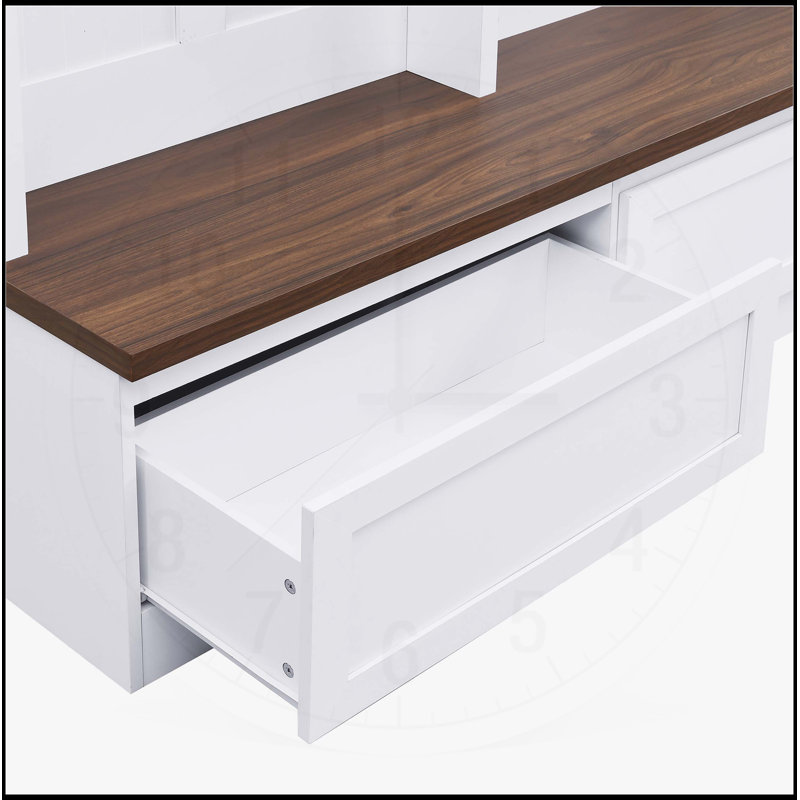 Farmhouse 4-in-1 Hall Tree with Wood Grain Bench and 2 Large Drawers, Versatile Entrance Organizer for Tidy Living