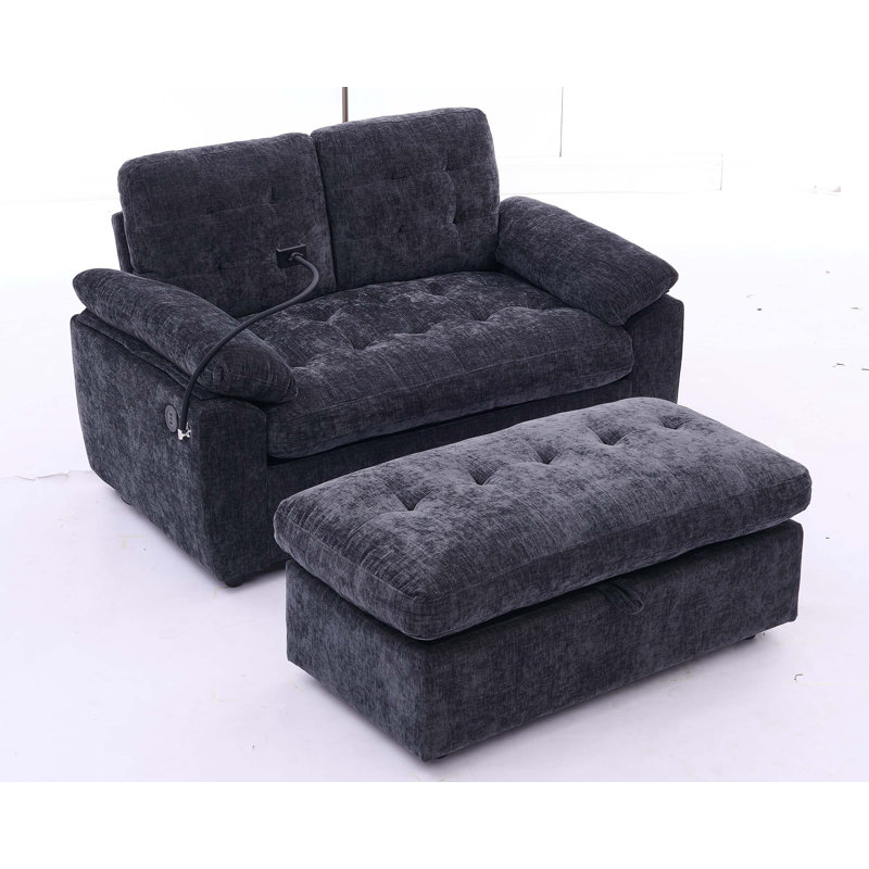 Double Sofa Recliner with Manual Backrest Adjustment and USB Charging, Black