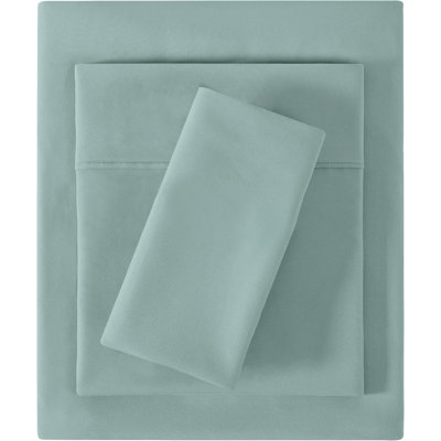 Viviland Queen Size Sheet Set, Cozy Microfiber Queen Bed Fitted Sheet with 15" Deep Pocket & Non-Slip Straps, Bedding Sheets & Pillowcases, Misty Blue/Muted Green