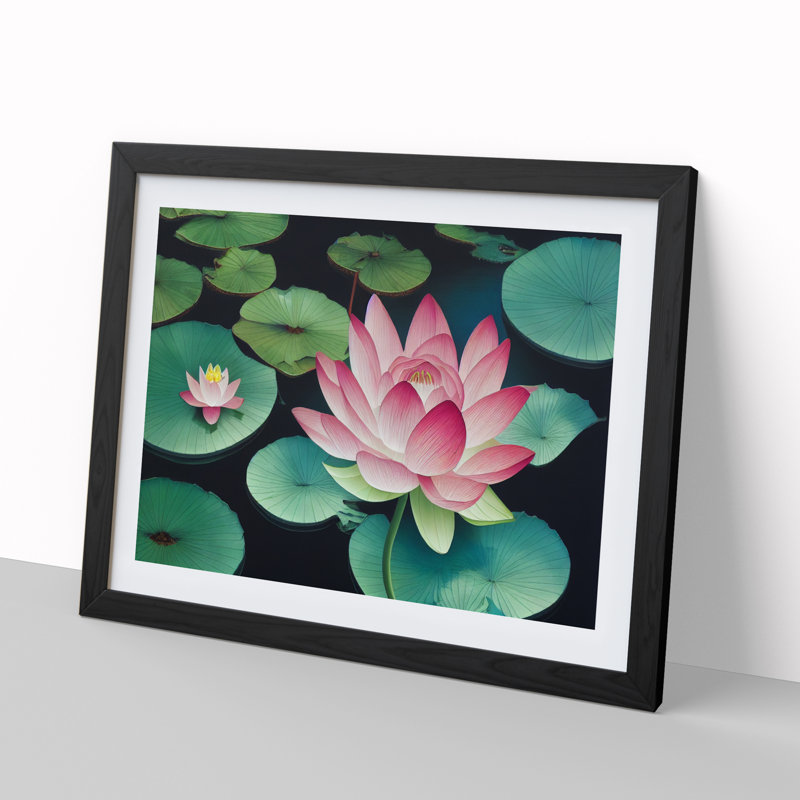 Shimmering Lotus Flower - Framed Print, Black, 46cm H x 64cm W x 2cm D