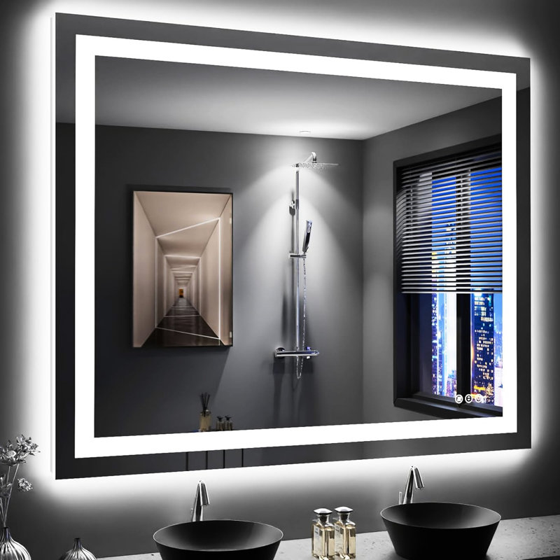 Miroir de salle de bain étanche IP54 de 49 po x 40 po avec éclairage antibrouillard, avant / rétroéclairé, intensité lumineuse élevée 95, commande tactile, intensité variable à l'infini, couleur 3000K / 4500K / 6000K, imperméable à l'eau à DEL de longue durée, coffre-fort réglable