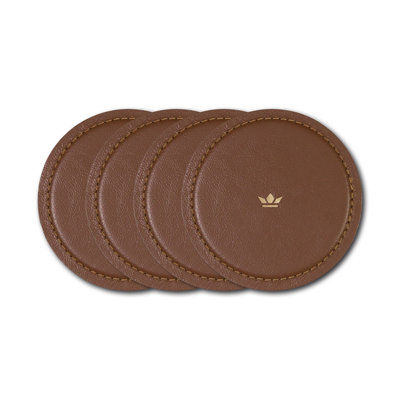 Leather Round 4 Piece Coaster Set