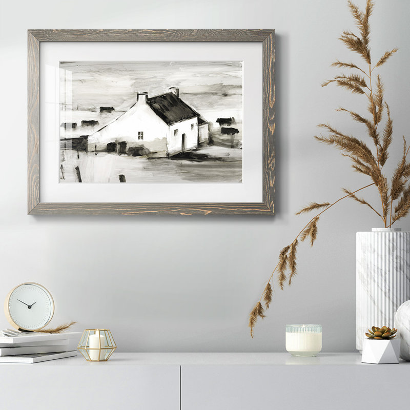 «English Farmhouse II», reproduction encadrée rustique avec tableau mat, H 18 po x l 26 po x P 1,5 po, Gris