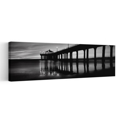 Low Angle View Of A Pier Manhattan Beach Pier Manhattan Beach Los Angeles County California USA by David Engle - Wrapped Canvas Panoramic Print