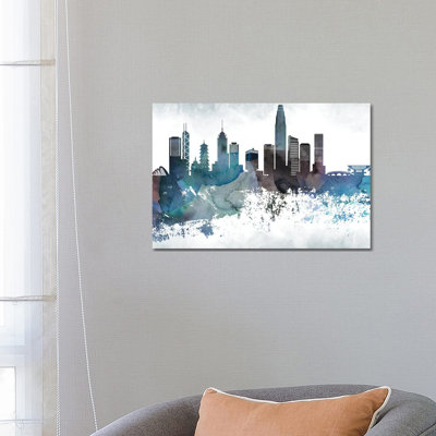 Hong Kong Bluish Skyline by WallDecorAddict - Wrapped Canvas Print