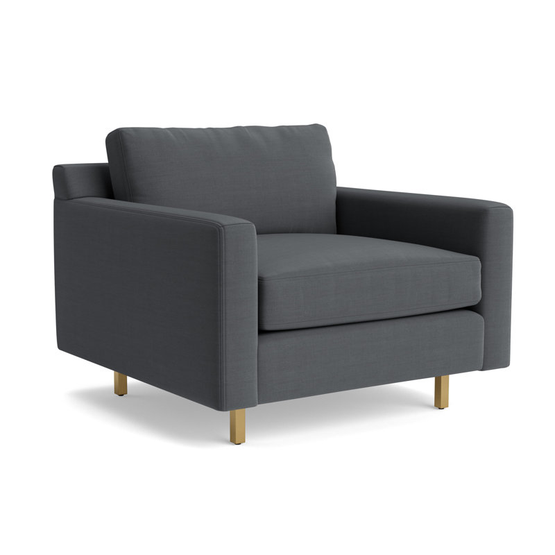 Hunter Chair No Welt, Performance Linen - Charcoal, Brushed Brass