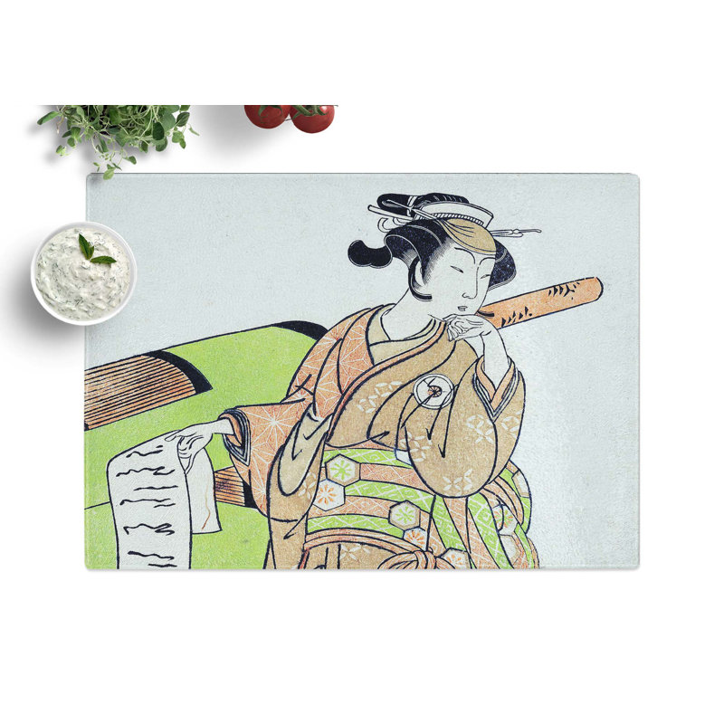 Tempered Glass Woman with a Script by Katsukawa Shunsho Chopping Board, 39 cm x 28.5 cm