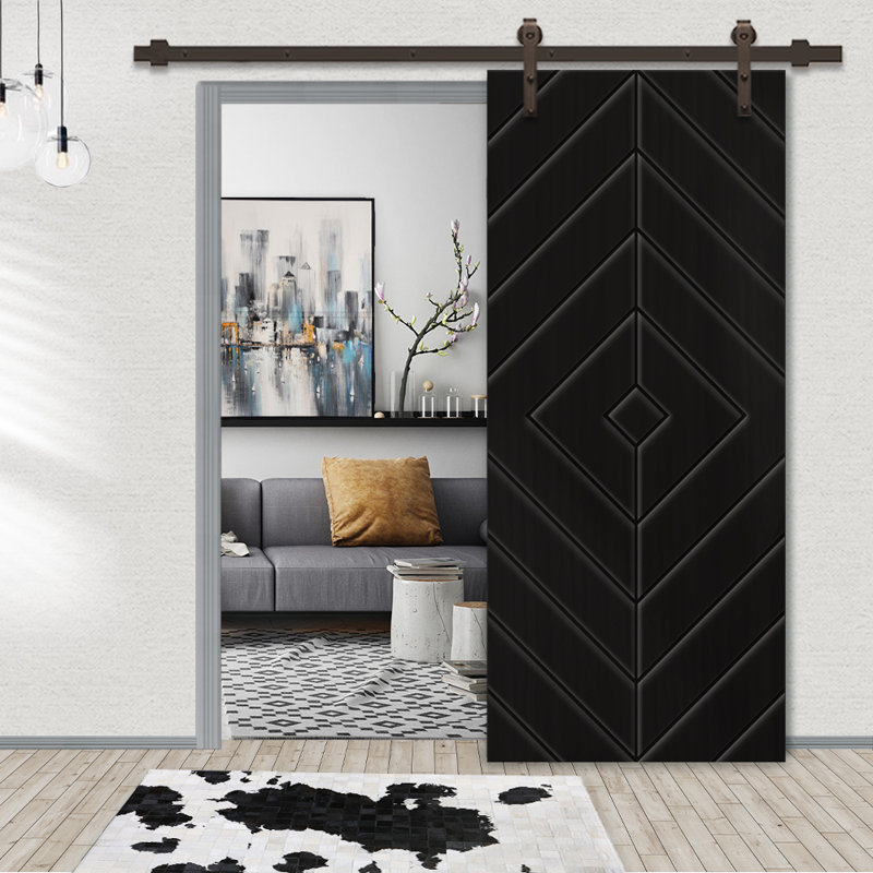 Porte de grange en bois et métal avec quincaillerie d'installation, Noir, H 80 po x l 30 po