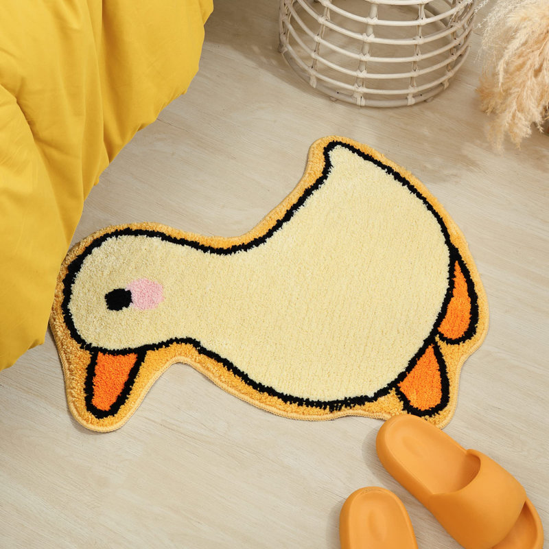  Cute Small Duck Shaped Bath Mat, Luxury Plush Non Slip Bathtub Mat And Washable Absorbent Shower Mat For Bathroom, Duck