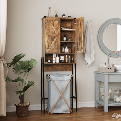Armoire de rangement au-dessus de la toilette à 2 portes avec tablettes - Organisateur de salle de bain peu encombrant et solution de rangement, organisateur de salle de bain au-dessus de la toilette, armoire de salle de bain
