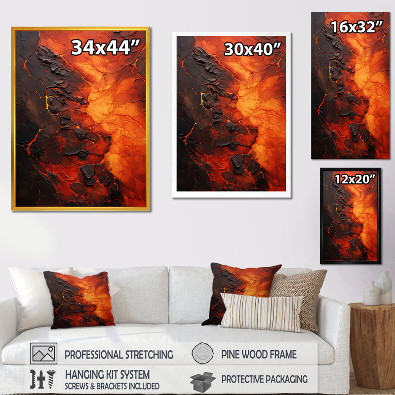 Volcanic Tachisme Fusion 2 - Tachisme, art mural, Cadre simple noir, H 20 po x l 12 po x P 1 po