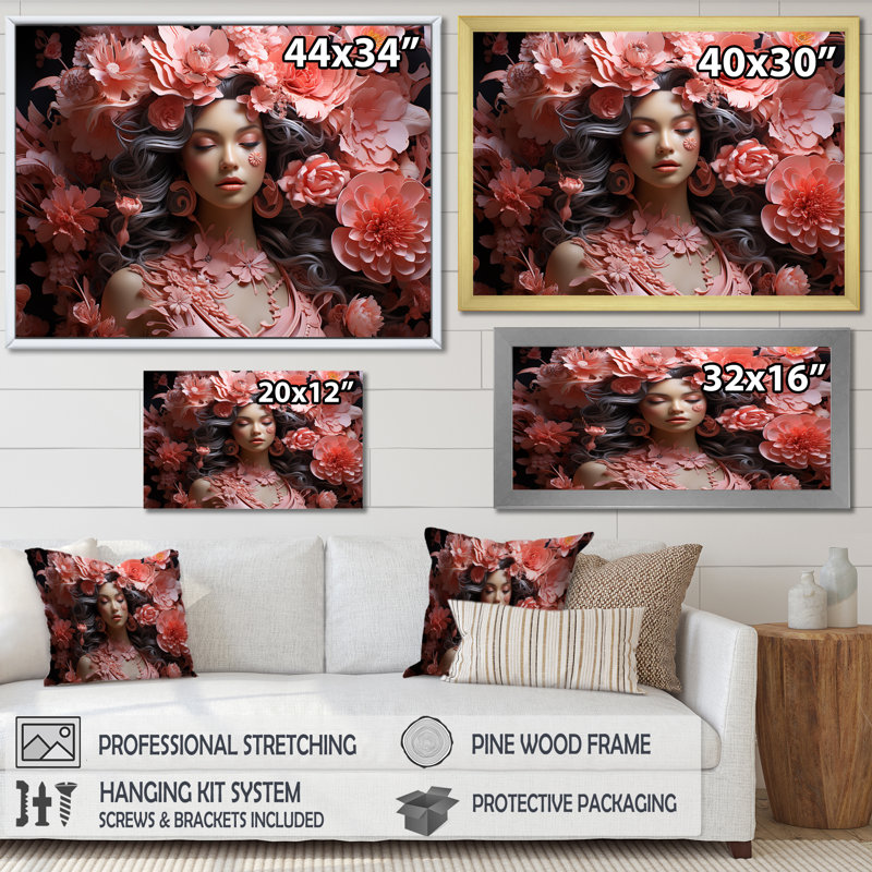 Indien Bhakti Blossom, Cadre flottant noir, 16" H x 32" W