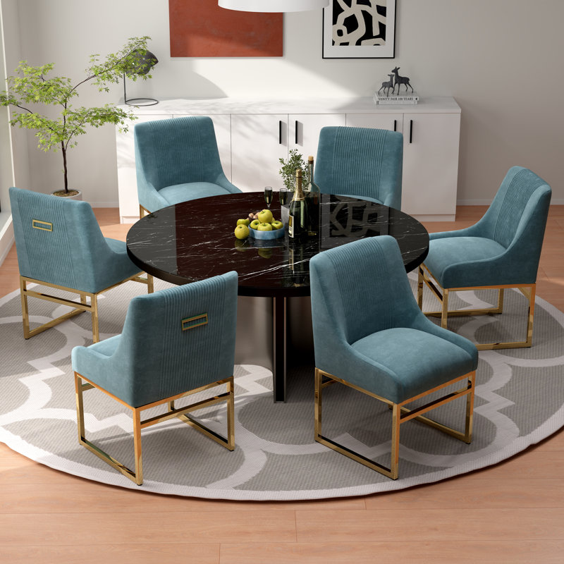 Chaise d'appoint en velours Baudel, Bleu sarcelle, 6