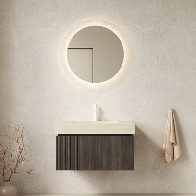 Meuble-lavabo 30 po, armoire de rangement en contreplaqué flottant avec tiroir et porte avec 1 trou de robinet pré-percé, espresso pré-assemblé