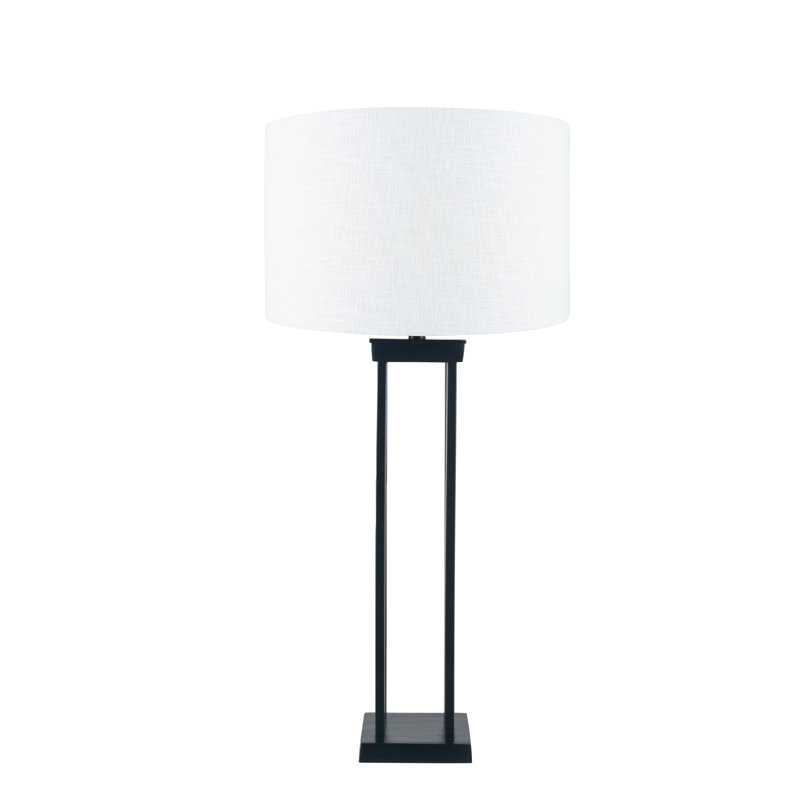 Metal Table Lamp, Black, White, Linen
