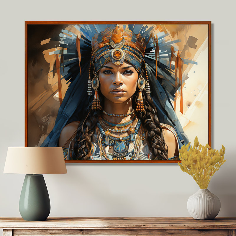 Chiou tribu africaine - Ashanti royauté - art mural tribal africain, 16" H x 32" W, Cadre flottant brun
