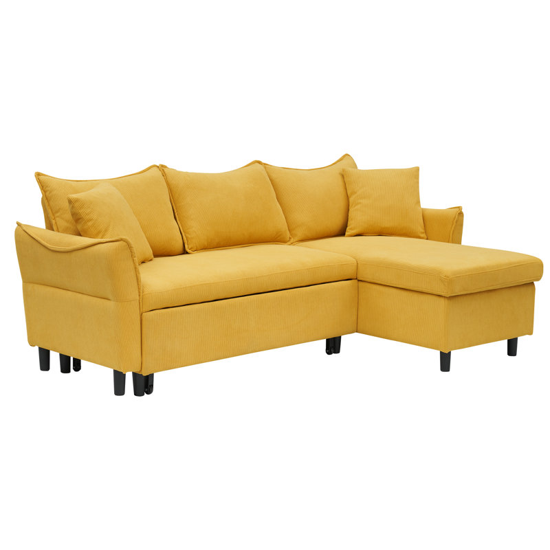 Igoris Corduroy Sectional Left Hand Facing, Yellow Corduroy, Right Hand Facing