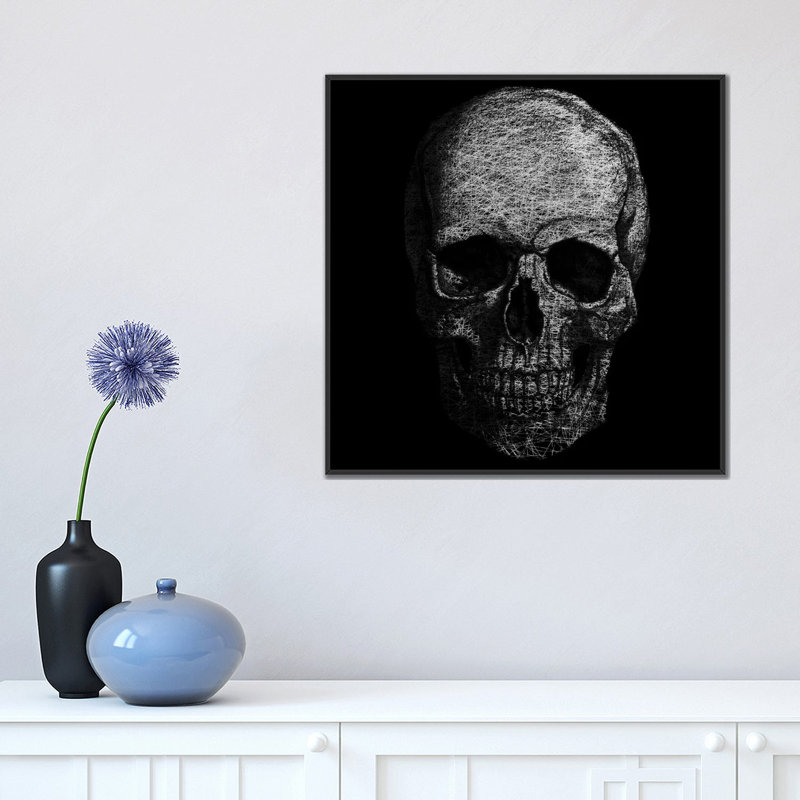 Albree Modern Skull Fibers, impression sur toile, H 18 po x l 18 po x P 1,5 po, Toile avec cadre noir, Pas de tapis
