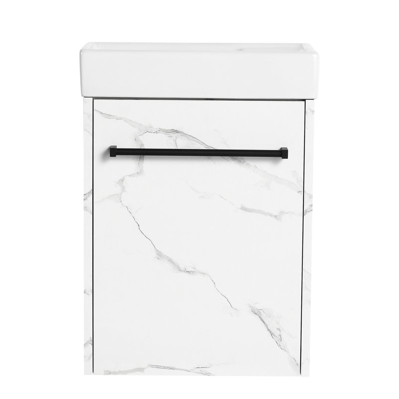 Meuble-lavabo moderne 16 po avec lavabo en céramique. Pour les petites salles de bain. Porte à fermeture en douceur. Blanc. Espace de rangement généreux avec lavabo et salle de bain de 16 po. Aspect. Abondante