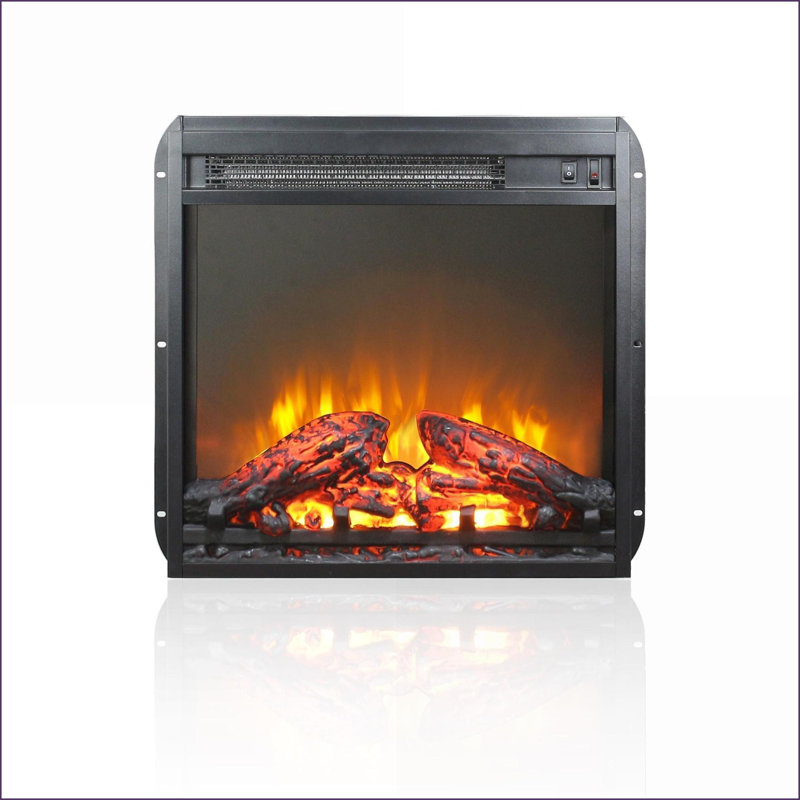 Indoor Electric Fireplace Insert, 18 Inch with Realistic Flame &amp; Log Set | Antique Black | Tempered Glass+Sheet Metal+Plastic