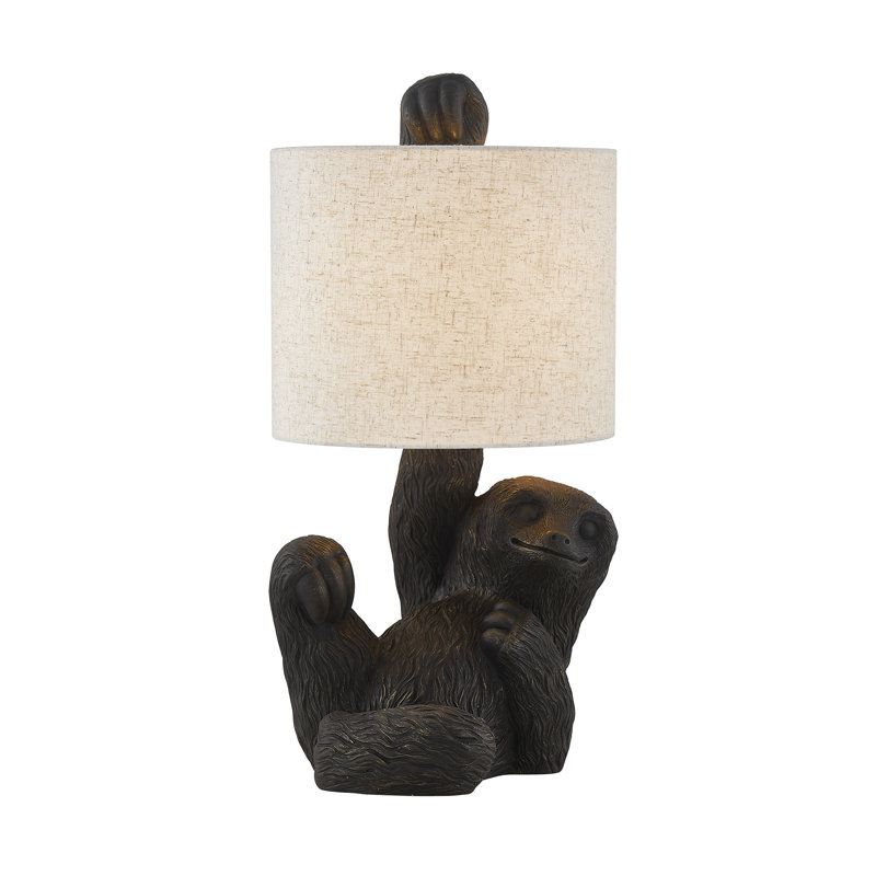 22" Resin Sloth Table Lamp With Shade, Black, Beige