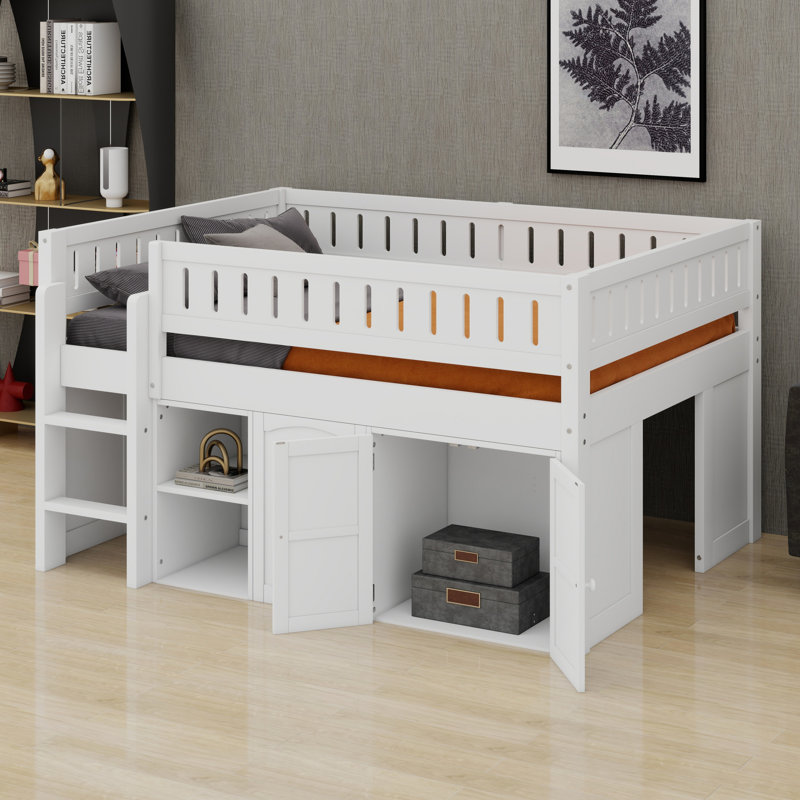 Lit mezzanine avec rangement et tableau noir, Blanc