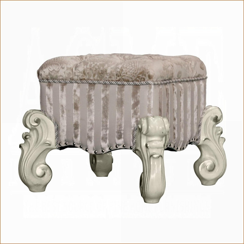 Tabouret de coiffeuse, capitonné avec garniture cloutée, finition blanc os | Ivoire | Tissu, Beige