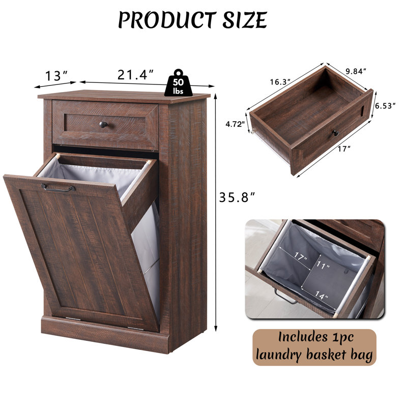 Armoire à paniers à linge inclinable Ahart, H 35,8 po x l 21,4 po x P 13 po, Brun