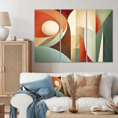 Orange Green Symmetrical Visions - Abstract Shapes Canvas Art Print Set