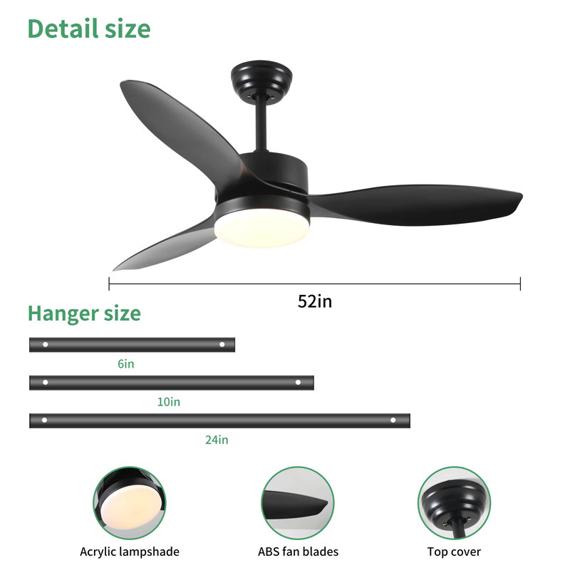 Ventilateur de plafond 52 po intérieur / extérieur avec ensemble d'éclairage DEL - noir