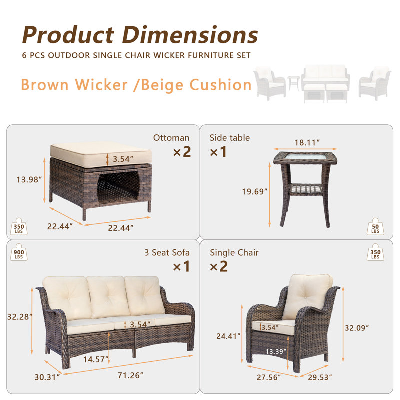 Wicker Sofa Seating Group With Cushions, Brown