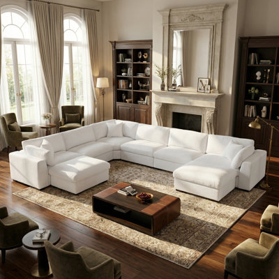Upholstered Oversized 8 Seater Modular Sectional With Two Large Movable Ottomans